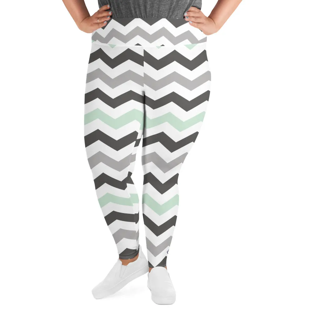 Women's Jade Zig Zag Pattern Plus Size Yoga Pants Workout Leggings For Jiu Jitsu, MMA & No Gi 001