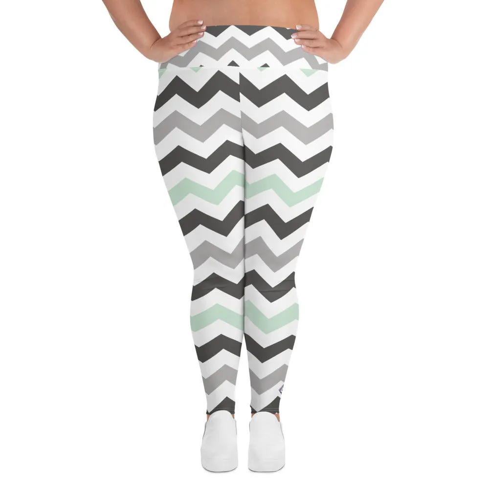 Women's Jade Zig Zag Pattern Plus Size Yoga Pants Workout Leggings For Jiu Jitsu, MMA & No Gi 001