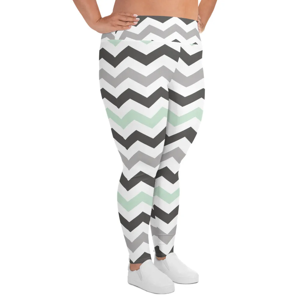 Women's Jade Zig Zag Pattern Plus Size Yoga Pants Workout Leggings For Jiu Jitsu, MMA & No Gi 001