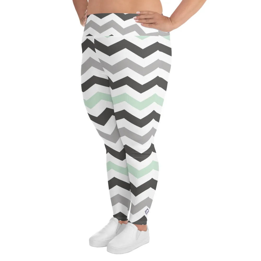 Women's Jade Zig Zag Pattern Plus Size Yoga Pants Workout Leggings For Jiu Jitsu, MMA & No Gi 001