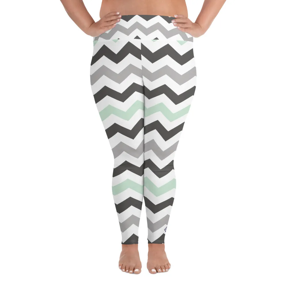 Women's Jade Zig Zag Pattern Plus Size Yoga Pants Workout Leggings For Jiu Jitsu, MMA & No Gi 001