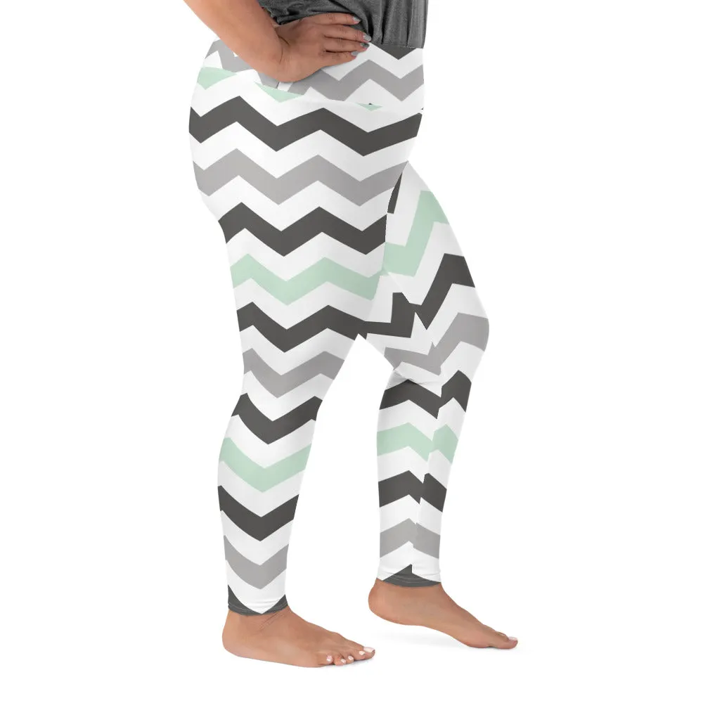 Women's Jade Zig Zag Pattern Plus Size Yoga Pants Workout Leggings For Jiu Jitsu, MMA & No Gi 001