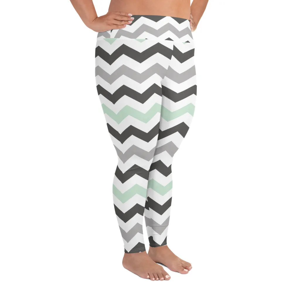 Women's Jade Zig Zag Pattern Plus Size Yoga Pants Workout Leggings For Jiu Jitsu, MMA & No Gi 001