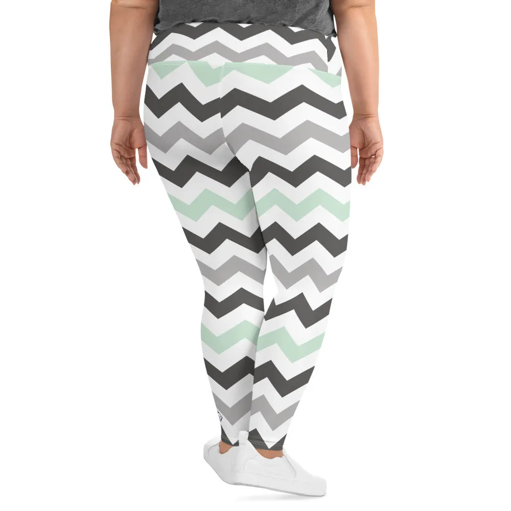 Women's Jade Zig Zag Pattern Plus Size Yoga Pants Workout Leggings For Jiu Jitsu, MMA & No Gi 001