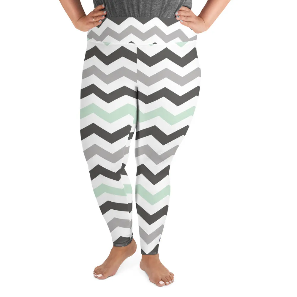 Women's Jade Zig Zag Pattern Plus Size Yoga Pants Workout Leggings For Jiu Jitsu, MMA & No Gi 001