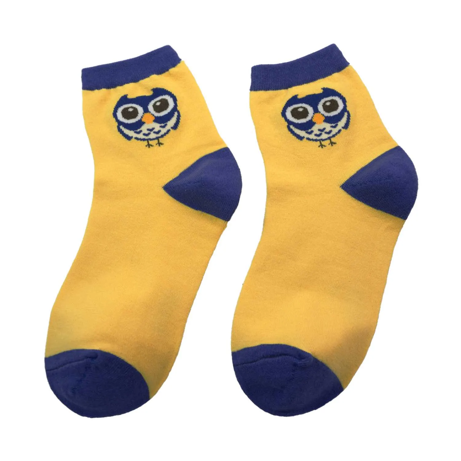 Women's Owl Design Crew Socks - Yellow