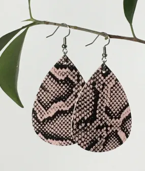 Womens Snakeskin Print Leather Teardrop Earrings