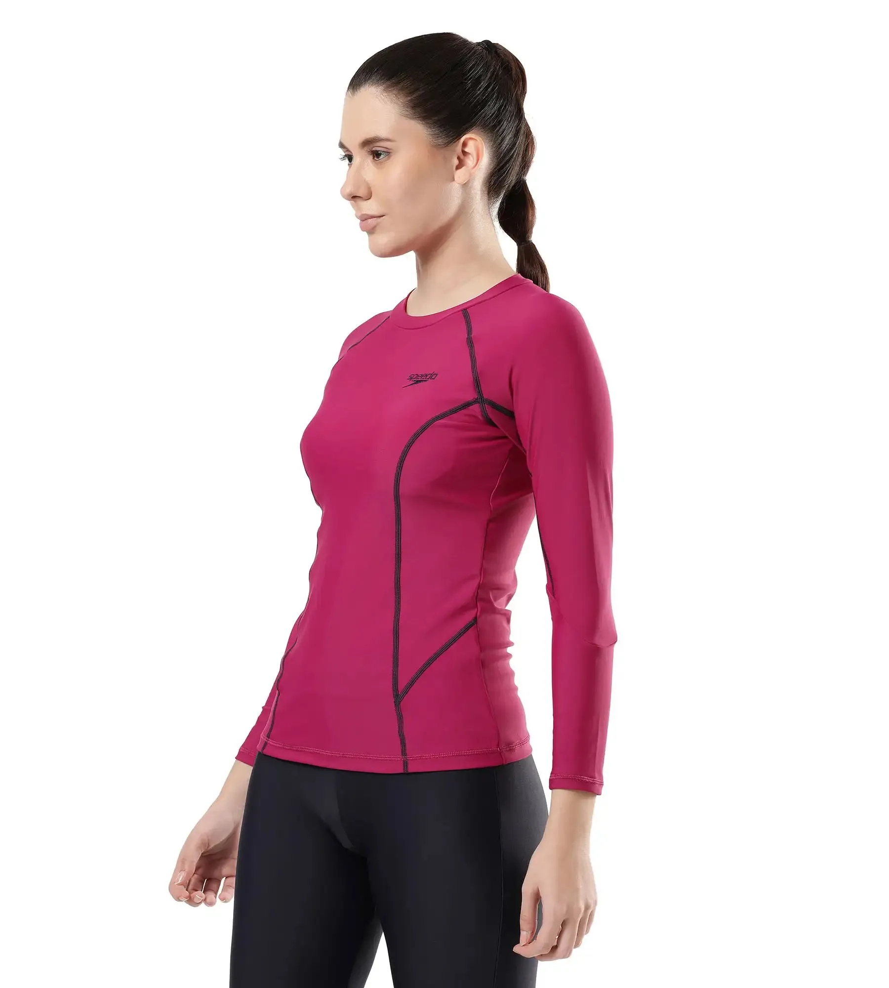 Women's Solid Long Sleeve Suntop - Berry  &  True Navy