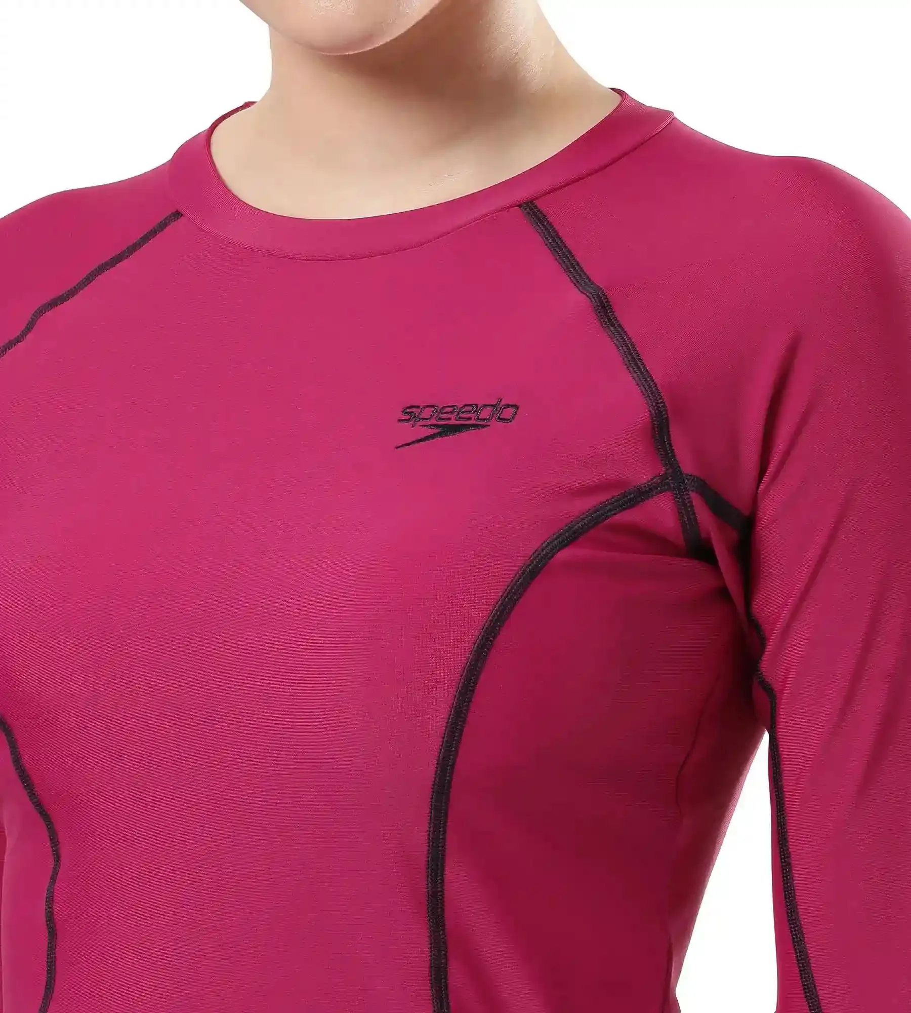 Women's Solid Long Sleeve Suntop - Berry  &  True Navy