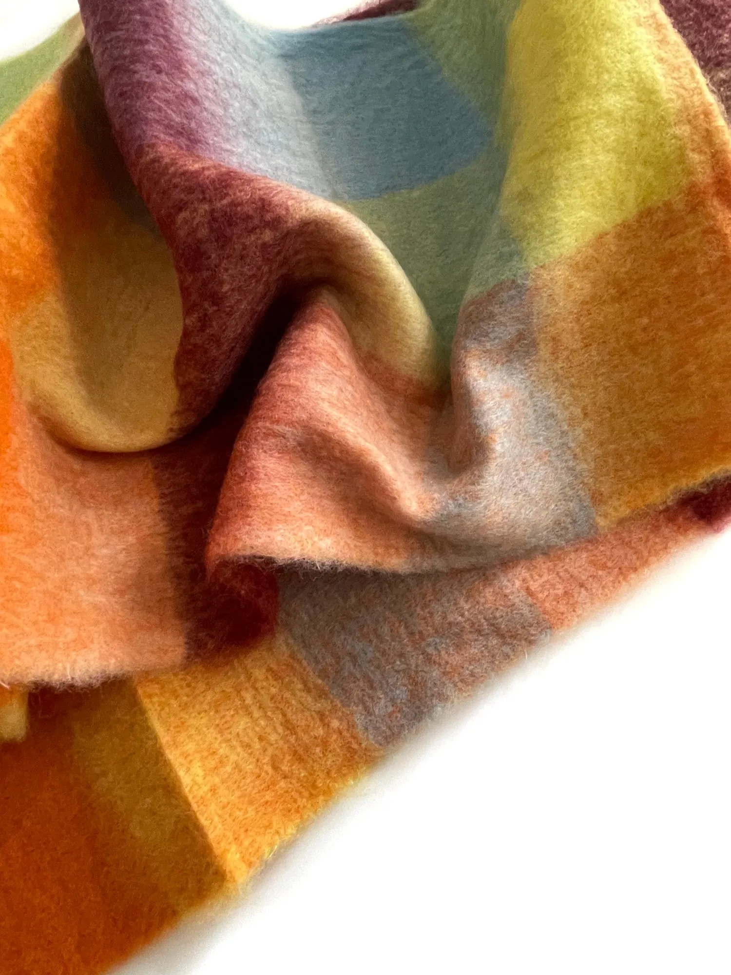 YELLOW CHECKED WOOL RAINBOW BLANKET SCARF OVERSIZED WINTER SHAWL WRAP