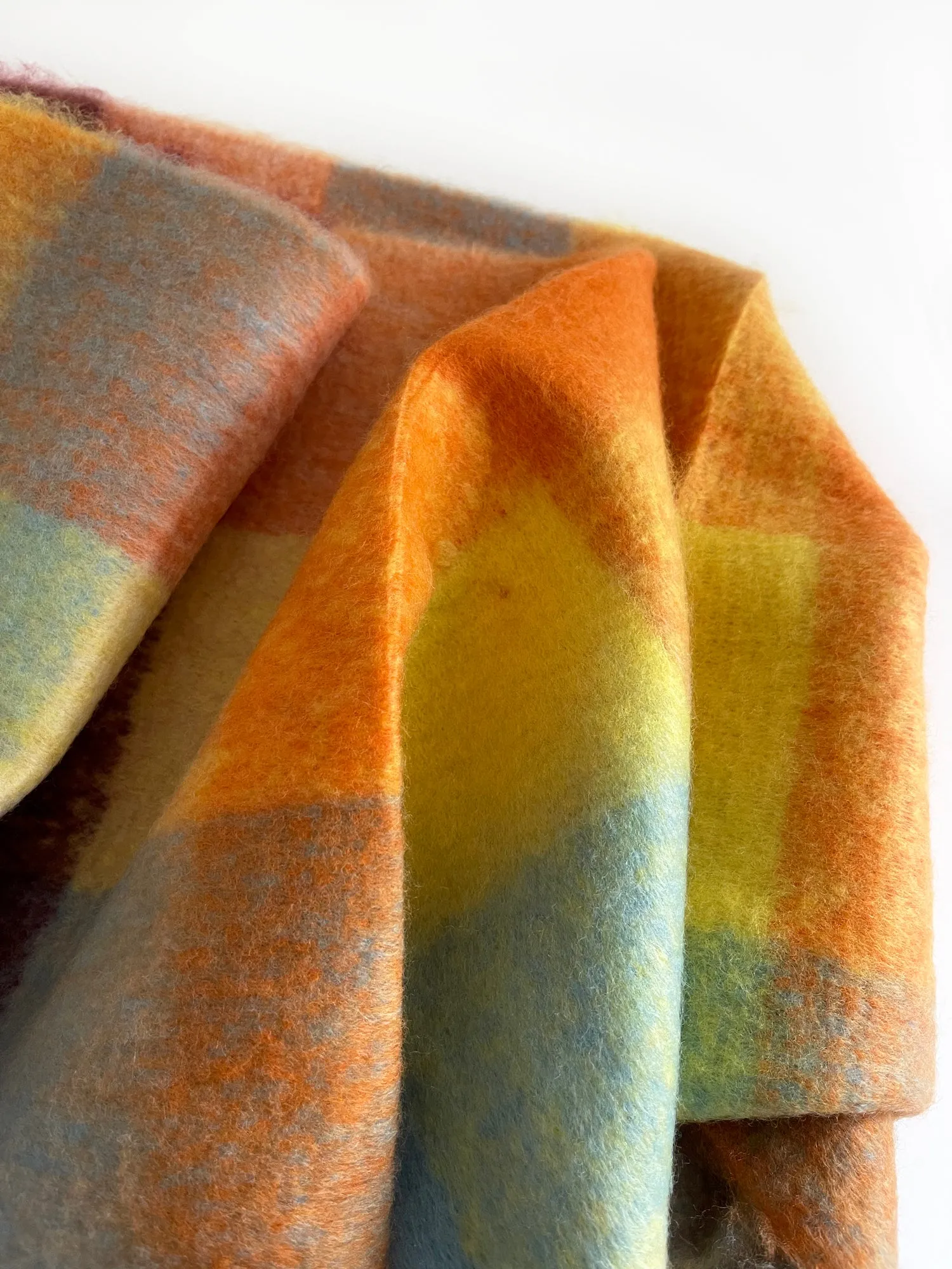 YELLOW CHECKED WOOL RAINBOW BLANKET SCARF OVERSIZED WINTER SHAWL WRAP